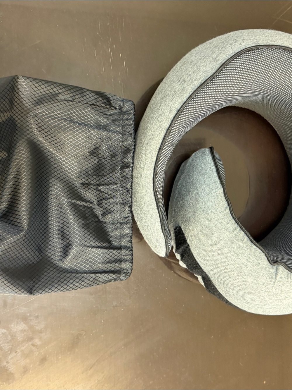Gray Memory Foam Travel Neck Pillow with Carry Pouch